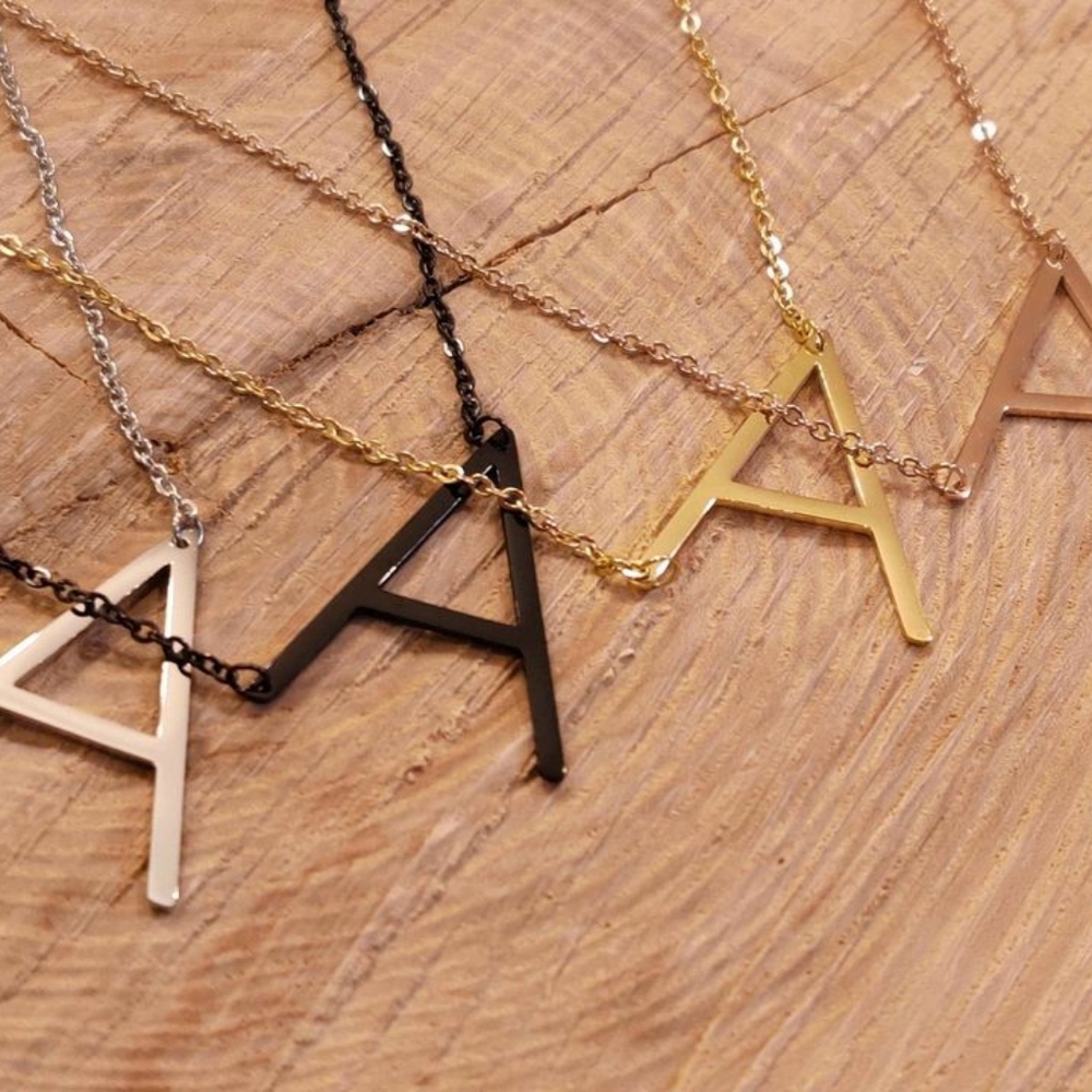 Large Initial Pendant Monogram Oversized Necklace